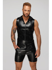 H066 Top zippé sans manches à capuche transparente, aspect serpent