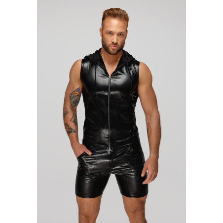 H066 Top zippé sans manches à capuche transparente, aspect serpent