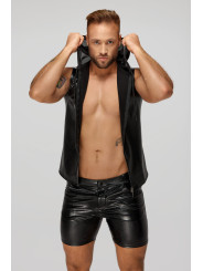 H066 Top zippé sans manches à capuche transparente, aspect serpent