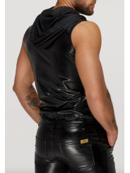 H066 Top zippé sans manches à capuche transparente, aspect serpent