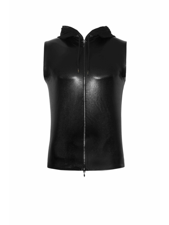 H066 Top zippé sans manches à capuche transparente, aspect serpent