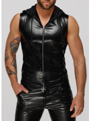 H066 Top zippé sans manches à capuche transparente, aspect serpent