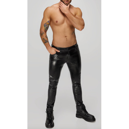 H067 Pantalon long en wetlook serpent avec poches arrière