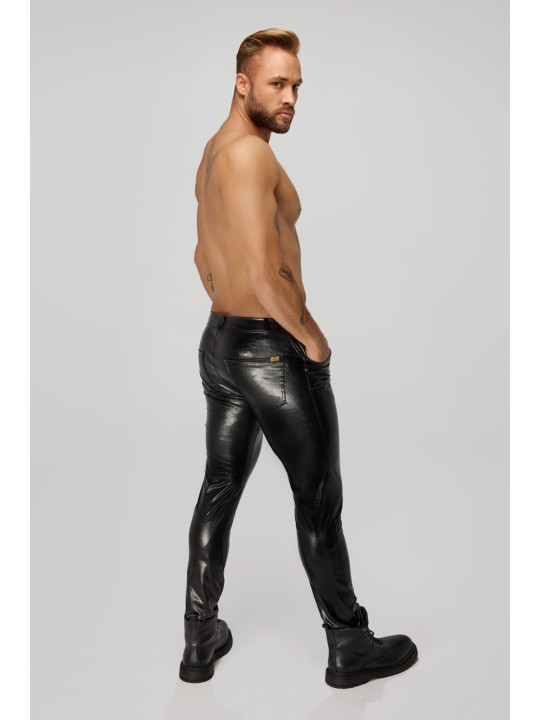 H067 Pantalon long en wetlook serpent avec poches arrière