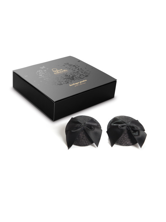 Cache-tétons Burlesque Noeud et Paillettes - Noir