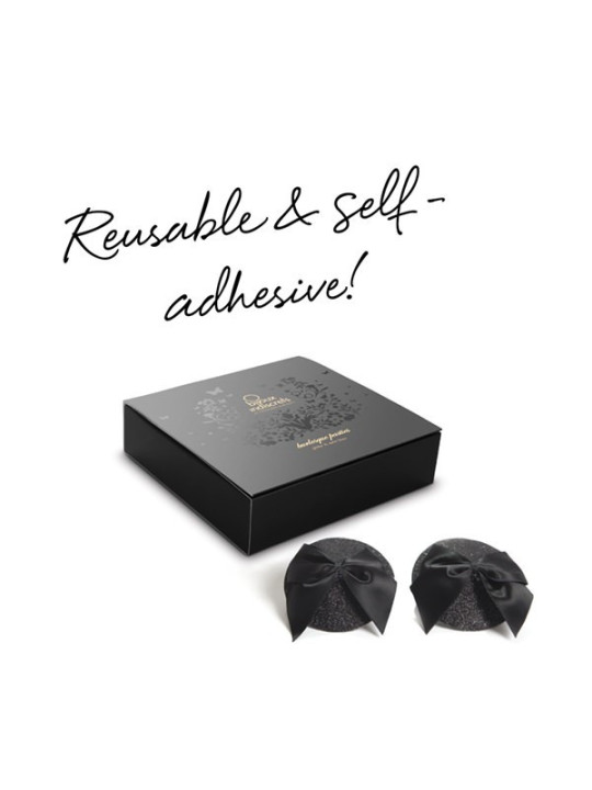 Cache-tétons Burlesque Noeud et Paillettes - Noir