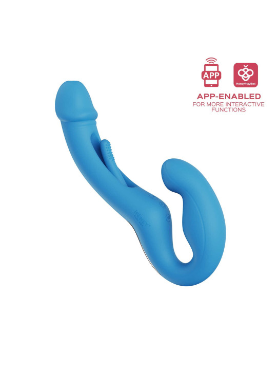 Harmony Duo Strap on vibrant avec tapotage - Bleu