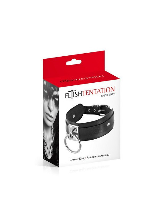 Collier large noir avec anneau Fétish Tentation