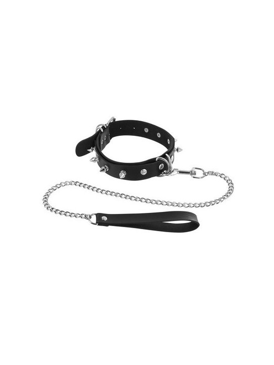 Collier à pointes métal et laisse Fétish Tentation