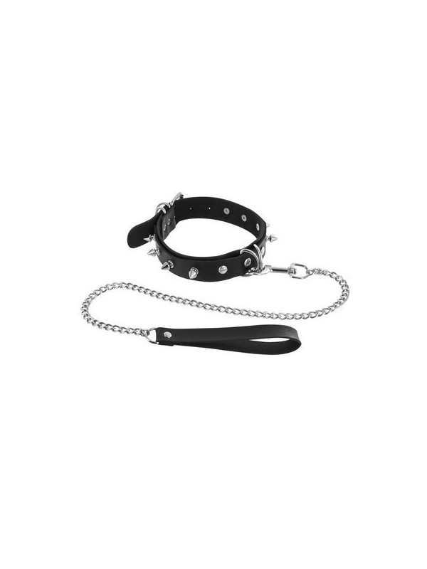 Collier à pointes métal et laisse Fétish Tentation