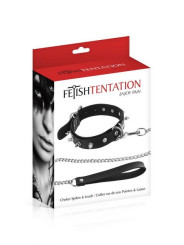 Collier à pointes métal et laisse Fétish Tentation