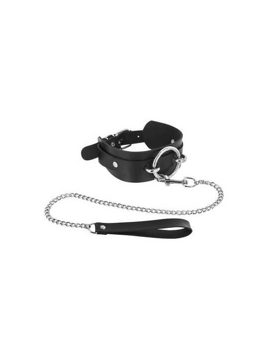 Collier noir anneau et laisse Fétish Tentation