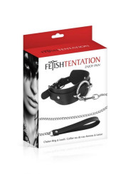 Collier noir anneau et laisse Fétish Tentation