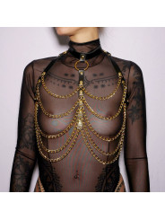 Harnais de poitrine cuir et chaines Gold