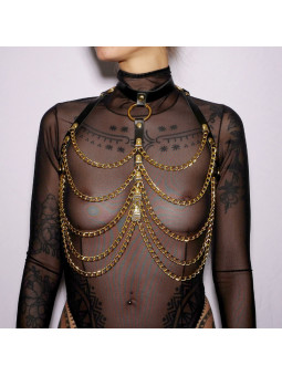 Harnais de poitrine cuir et chaines Gold