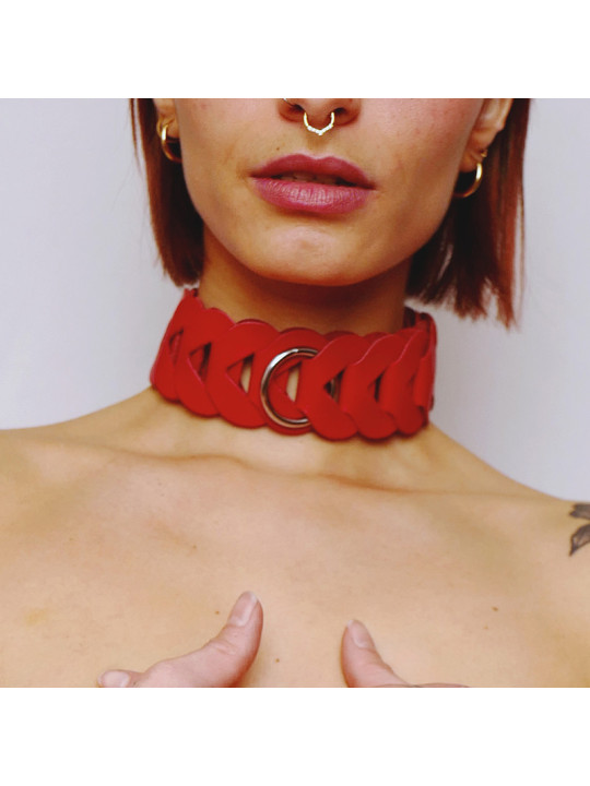 Collier en cuir tressé Rouge