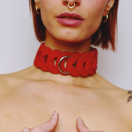 Collier en cuir tressé Rouge