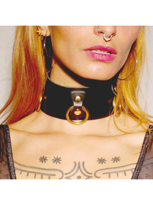 Collier en cuir Collection Anneaux NOIR & GOLD