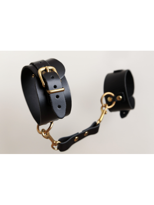 Menottes en cuir Collection Anneaux NOIR & GOLD
