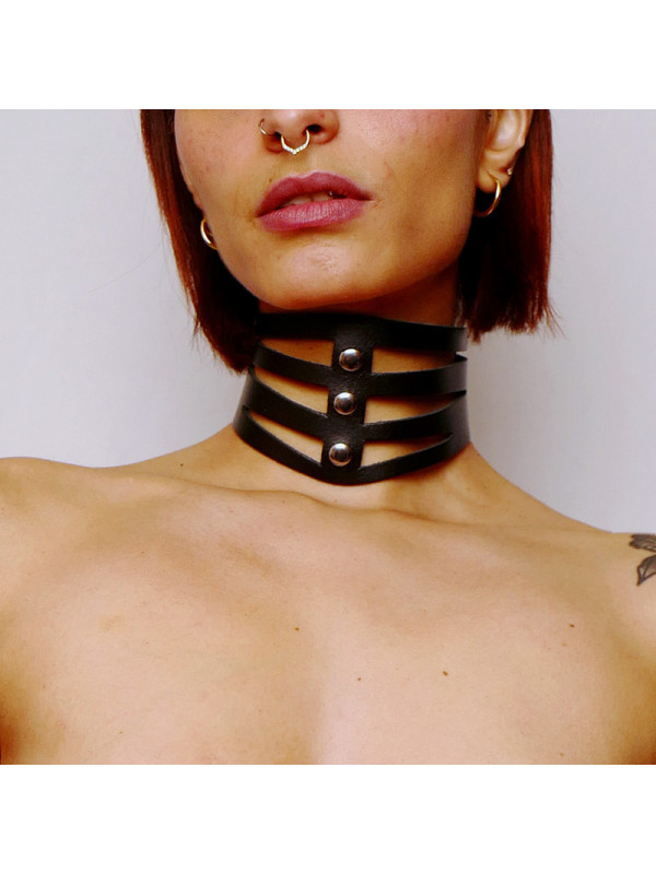 Collier découpé en cuir Noir