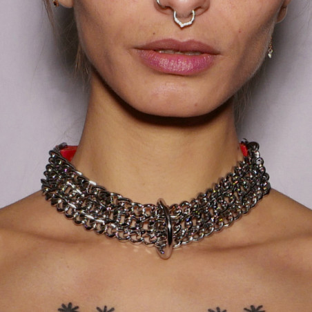 Collier Chaines cuir rouge