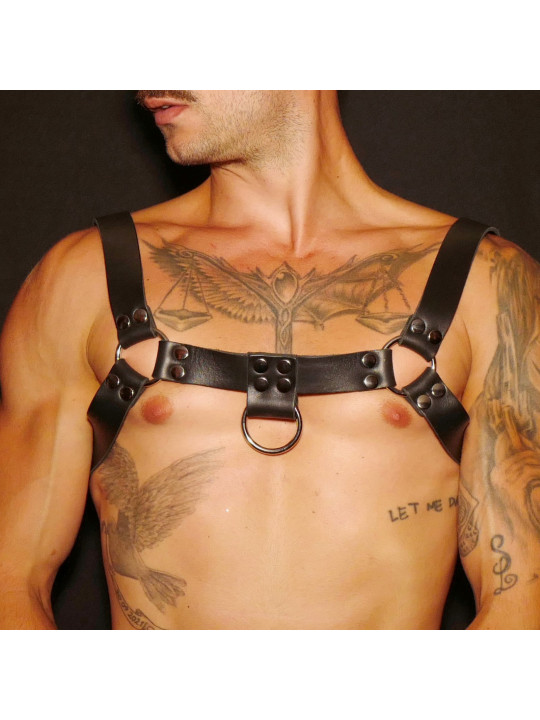 Harnais buste en cuir noir homme en H