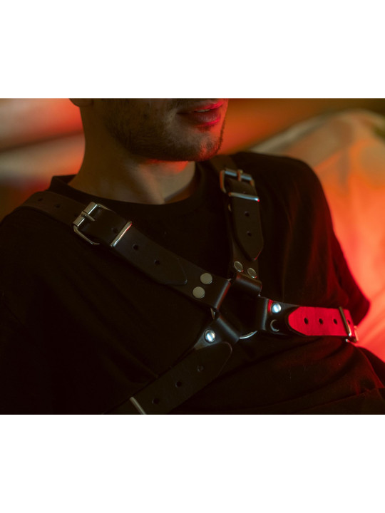 Harnais buste en cuir noir homme en X