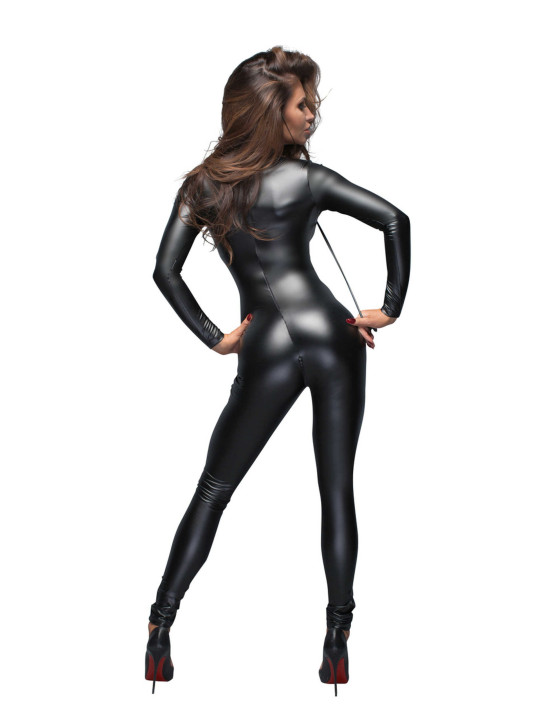 F162 Combinaison Powerwetlook avec leash et fermeture éclair bidirectionnelle