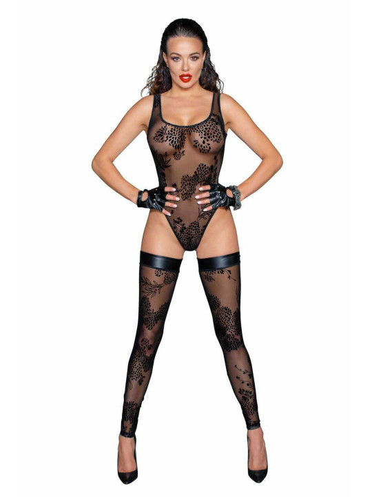 F242 Tulle body avec broderie flock à motifs