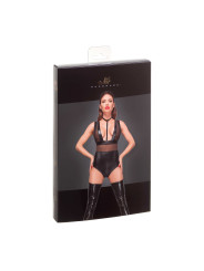 F183 Powerwetlook body avec larges bretelles, empiècements en tulle et tour de cou en velours