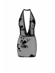 F313 Mythos mini robe en maille floquée avec bijou chaîne en strass