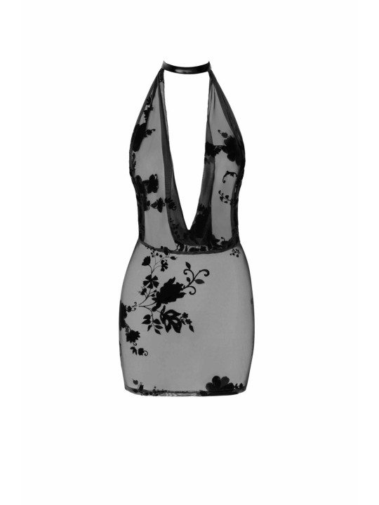 F313 Mythos mini robe en maille floquée avec bijou chaîne en strass