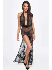 F312 Divinity robe longue en maille floquée avec dos ouvert