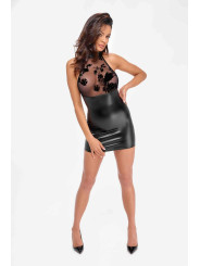 F311 Eros mini robe dos nu en maille floquée et wetlook