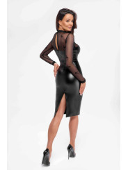 F310 Sublime robe midi en wetlook et maille floquée