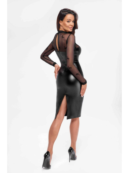 F310 Sublime robe midi en wetlook et maille floquée