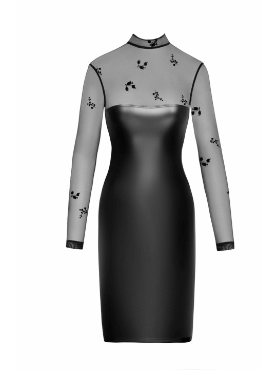 F310 Sublime robe midi en wetlook et maille floquée