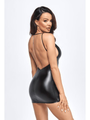 F307 Mirage Mini robe wetlook avec bijou chaîne en strass