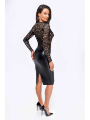 F295 Euphoria Robe midi en dentelle et wetlook