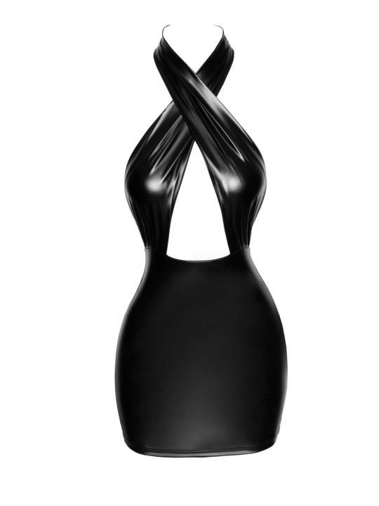 F255 Mini-robe dos nu en Powerwetlook avec encolure enveloppante