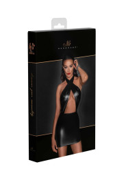 F255 Mini-robe dos nu en Powerwetlook avec encolure enveloppante