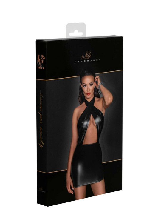 F255 Mini-robe dos nu en Powerwetlook avec encolure enveloppante