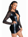F253 Robe courte en Powerwetlook avec manches en dentelle