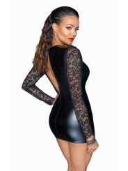 F253 Robe courte en Powerwetlook avec manches en dentelle