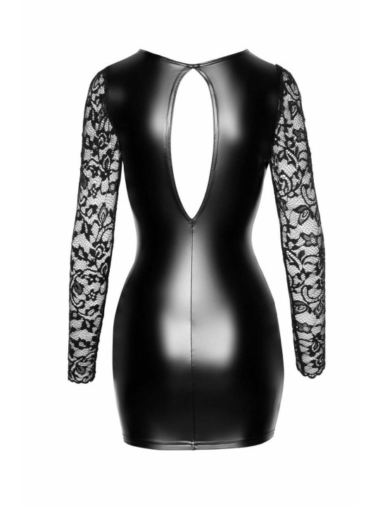 F253 Robe courte en Powerwetlook avec manches en dentelle