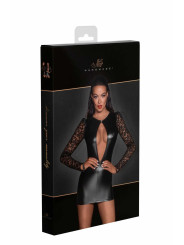 F253 Robe courte en Powerwetlook avec manches en dentelle