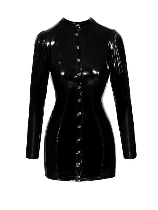 F246 Robe courte en PVC fermée sur le devant par des fermoirs dorés