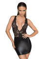 F214 Mini-robe en dentelle et Powerwetlook avec décolleté profond dans le dos
