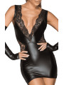 F212 Mini-robe en dentelle et Powerwetlook avec décolleté profond