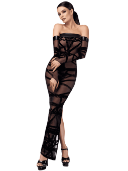 F358 Bondesque Opera Robe longue épaule décolletée